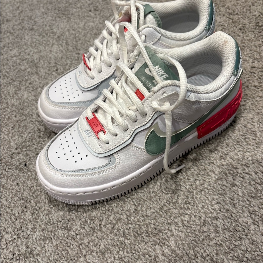 Nike White Sneakers with Green and coral accents